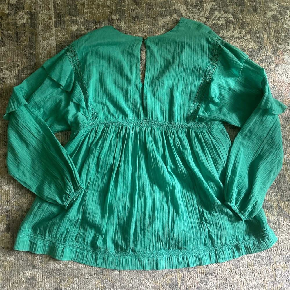 Free People Seashell Skort Romper Lace Long Sleeve V Neck Ruffle Boho Dress - Picture 6 of 9